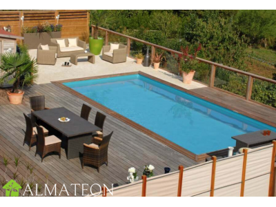 Piscine LINEA 500 x 1100 x H140 cm liner bleu en bois rectangulaire UBBINK