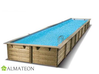 PROMO piscine LINEA POMPE CHALEUR OFFERTE 350 x 1550 x H155 cm liner bleu en bois rectangulaire UBBINK