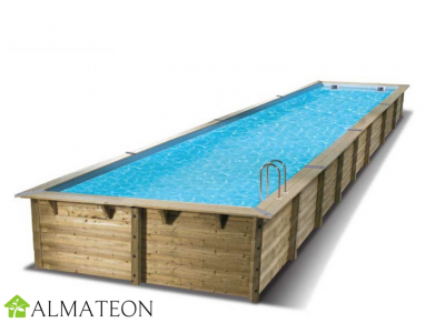 Piscine LINEA 350 x 1550 x H155 cm liner bleu en bois rectangulaire UBBINK