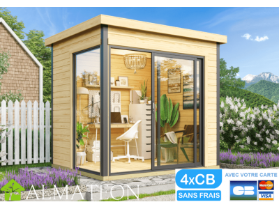 Abri de jardin 4,61m2 DOMEO MINI PLUS 270 x 220 x 239 cm ou bureau télétravail en double vitrage Garantie 5 ans LAS