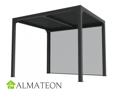 Pergola bioclimatique 7,20 m2 ALUMINIUM balcon et terrasse gris anthracite avec rideau manuel gris HABRITA FORESTA