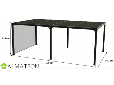 Pergola XXL bioclimatique ALUMINIUM gris anthracite 21,52 m2 toit lames ovales rideau manuel pour côté 3,60m