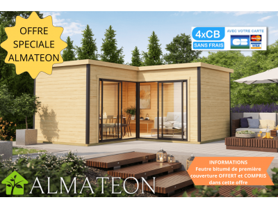 Abri de jardin 17,90 m2 DOMEO 6 PLUS 520 x 520 x 251 cm ou bureau télétravail en bois epicea Garantie 5 ans LA