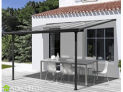 Toit terrasse en aluminium coloris gris anthracite, 9,21 m2, toit plaques en polycarbonate 6 mm