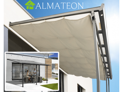 Toit terrasse en aluminium 12,83 m2 coloris gris anthracite avec rideau d'ombrage extensible