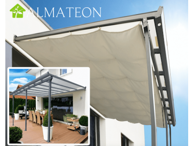 Toit terrasse en aluminium 15,38 m2 coloris gris anthracite avec rideau d'ombrage extensible