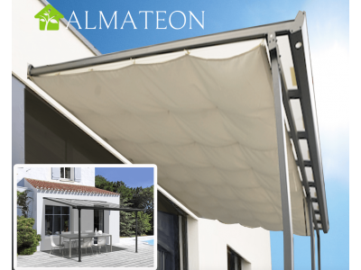 Toit terrasse en aluminium 9,21 m2 coloris gris anthracite avec rideau d'ombrage extensible