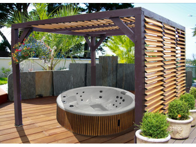 Pergola bois VENETO de 12,24 m2 avec ventelles réglables, dimensions 3,40 x 3,60 m