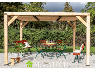 Pergola bois douglas VENETO de 12,24 m2 avec ventelles réglables dimensions 3,40 x 3,60 m