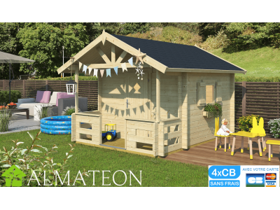 Maisonnette cabane pour enfants LIDO de 4,38 m2 en bois d'épicéa de dimensions 2,70 x 3,30 m NON IMPOSABLE !