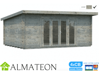 Abri bois de Jardin ou bureau télétravail LEA de 19,4 m2 avec plancher inclus et portes pliantes PALMAKO, finition gris