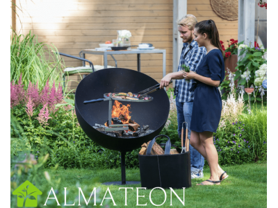 Brasero Barbecue LUNE en acier inoxydable ! Grille de cuisson et bras inclus, FEU DU JARDIN