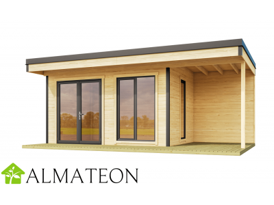 Chalet de jardin 11,39 m2 DOMEO 7 dim 605 x 390 x 251 cm avec extension en bois epicea madriers 44 mm Garantie 5 ans WEKA OLG