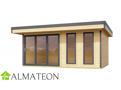 Chalet de jardin 19,22 m2 DOMEO 8 dim 540 x 449 x 239 cm en bois epicea avec madriers 44 mm Garantie 5 ans WEKA OLG