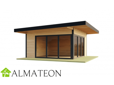 Chalet de jardin 19 m2 DOMEO 9 dim 590 x 590 x 258 cm avec avancée de toit en bois epicea Garantie 5 ans WEKA OLG