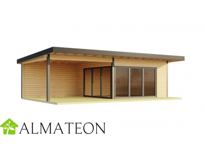 Chalet de jardin 19m2 DOMEO10 dim 890 x 590 x 258 cm avec extension en bois epicea madrier 70mm Garantie 5 ans WEKA OLG