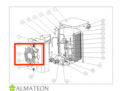 Pale de ventilateur avec ensemble moteur UBBINK pour pompe à chaleur piscine Heatermax Compact 10