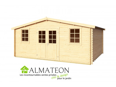 Abri de jardin ou bureau télétravail WELS 5 de 19,89 m2 en bois d'épicéa de dimensions 5,49 x 4,20 m