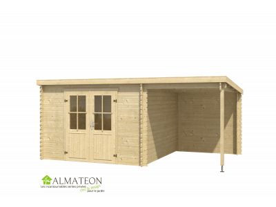 Abri de jardin 8,2 m2 TAMPA 319 x 501 x 211 cm avec terrasse couverte en bois d'épicéa Garantie 2 ans LASITA MAJA