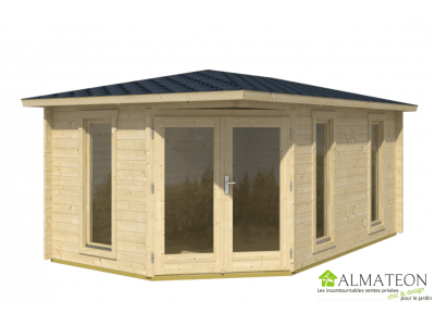 PROMO Abri de jardin ou bureau télétravail EDINBURGH 2 de 11,40 m2 en bois d'épicéa de dimensions 3,22 x 4,90 m