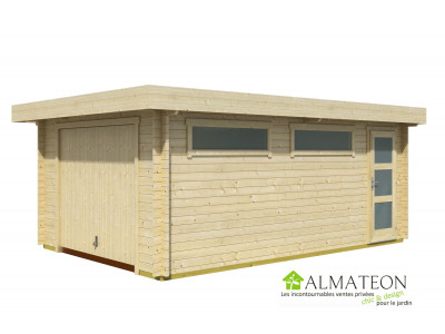 PROMO Garage ou Abri de jardin 18,66 m2 CANBERRA porte basculante en bois  d'épicéa dimensions 4,23 x 6,0 m - ALMATEON
