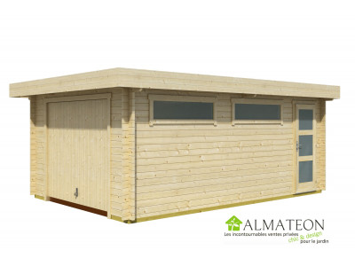 Garage ou Abri de jardin 18,66 m2 CANBERRA porte basculante en bois d'épicéa dimensions 4,23 x 6,0 m