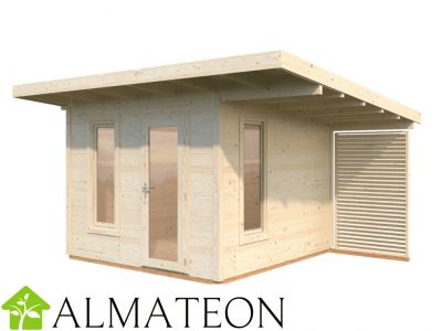 Chalet de jardin 8,1 m2 GRACE 393 x 449 x 258 cm avec avancée de toit coloris naturel Garantie 5 ans PALMAKO