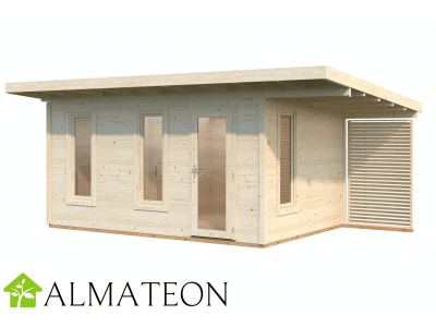 Chalet de jardin 12,4 m2 GRACE 604 x 393 x 258 cm avec avancée de toit coloris naturel Garantie 5 ans PALMAKO