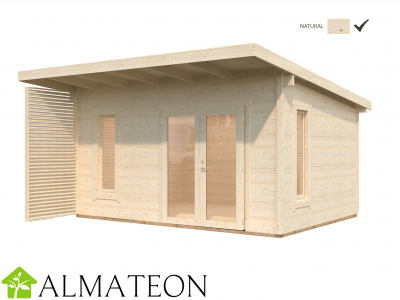 Chalet de jardin 14,5 m2 GRACE 497 x 483 x 279 cm avec avancée de toit coloris naturel Garantie 5 ans PALMAKO