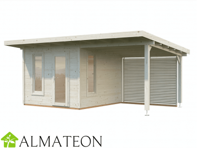 Chalet de jardin 8,1 m2 GRACE 604 x 393 x 258 cm avec extension coloris naturel Garantie 5 ans PALMAKO