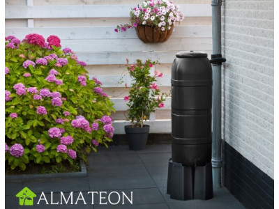 Récupérateur d'eau mural avec couvercle et robinet 100 L noir  UBBINK