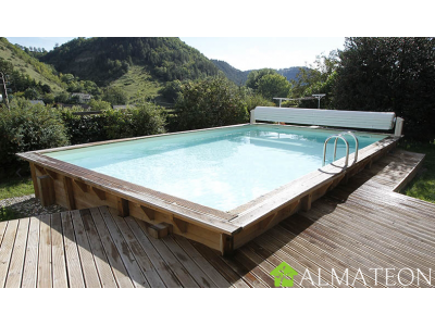 Piscine AZURA 300 x 430 x H126 cm liner beige en bois rectangulaire UBBINK