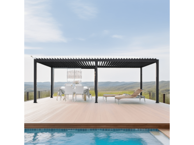 Pergola double bioclimatique ALUMINIUM électrique équipée de rubans LED 17,81m2