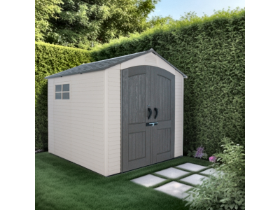 Abri résine PEHD imitation bardage grand volume avec plancher et toit 2 pentes LIFETIME