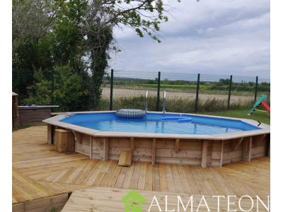 Piscine OCEA 510 x H120 cm liner bleu en bois octogonale UBBINK