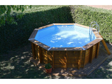 PROMO piscine OCEA POMPE CHALEUR OFFERTE valeur 759€  430 x H120 cm liner bleu en bois octogonale UBBINK avec bâche à bulles