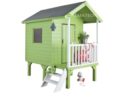 PROMO maison surélevée en bois brut pour enfants Kangourou +, 167 x 181 x H 200 cm