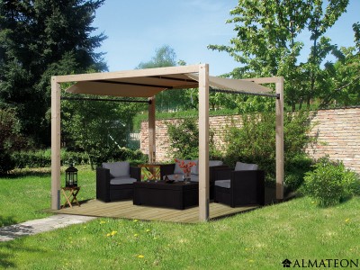 Pergola bois de jardin de 10,5 m2, avec toile imperméable