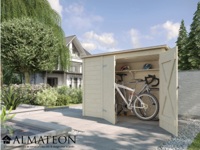 Armoire de jardin 205 x 84 x 151 cm en bois pour vélos ou poubelles, avec madriers 19 mm WEKA OLG