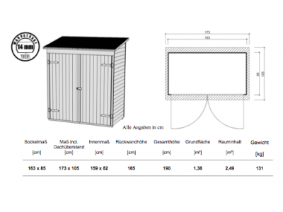 Armoire de Jardin Bois 14 mm + Plancher Massif : 83 x 85 x 195 cm - Weka