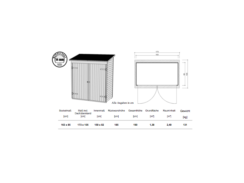 Armoire de jardin/terrasse 361, 1,3 m², Aspect brut