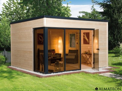 Chalet de jardin 11,4 m2 CUBILIS 300 x 380 x 249 cm avec toit et plancher en bois massif coloris brut WEKA OLG